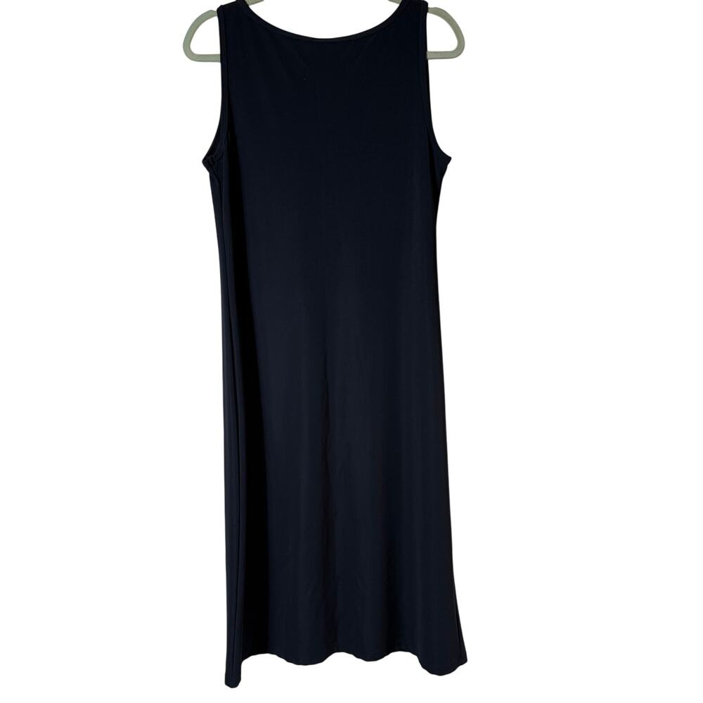 Vintage Black Modest Midi Dress SZ L Sleeveless Round Neck Travel Minimalist